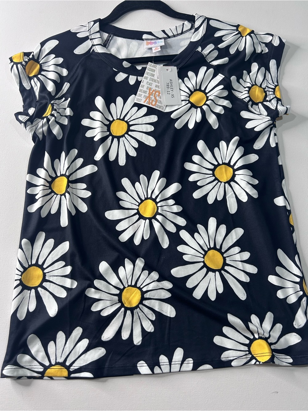 NWT Lularoe XS Ashley Blue Floral Short Sleeve T-Shirt
